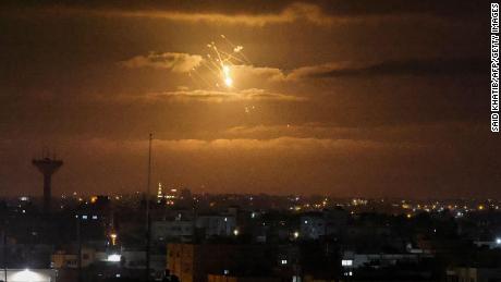 Israel&#39;s Iron Dome air defense system launches missiles to intercept rockets fired from Gaza early on April 21. 