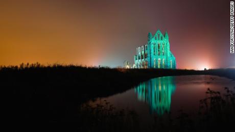 The historic Whitby Abbey is seen illuminated on October 27, 2015 in Whitby, England. The Abbey was part of the inspiration for Irish author Bram Stoker&#39;s novel &quot;Dracula.&quot;