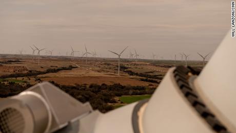 The traverse wind farm as seen from the top of one of the turbines.