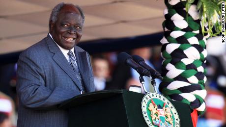 Kenya&#39;s then-President Mwai Kibaki delivers his speech during the national celebrations to mark the 49th Jamhuri Day, the day when Kenya gained independence, at Nyayo National Stadium in Nairobi December 12, 2012.