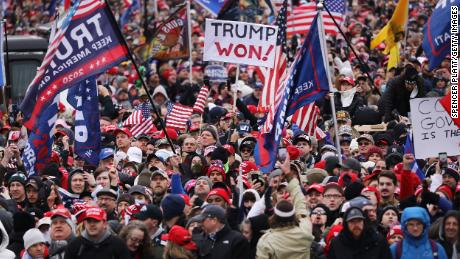 Crowds arrive for the &quot;Stop the Steal&quot; rally on January 06, 2021 in Washington, DC. Trump supporters gathered in the nation's capital today to protest the ratification of President-elect Joe Biden's Electoral College victory over President Trump in the 2020 election.