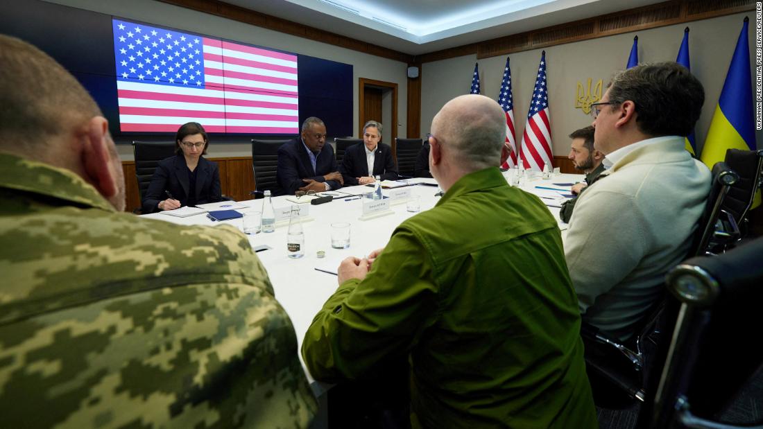 US Secretary of State Antony Blinken and US Defense Secretary Lloyd Austin &lt;a href=&quot;https://edition.cnn.com/2022/04/25/politics/blinken-austin-kyiv-ukraine-zelensky-meeting/index.html&quot; target=&quot;_blank&quot;&gt;attend a meeting&lt;/a&gt; in Kyiv with Ukrainian President Volodymyr Zelensky on April 24.