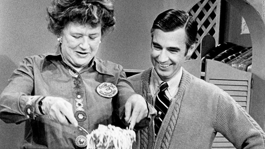 Child conducts a cooking demonstration with television personality Fred Rogers on &quot;Mister Rogers&#39; Neighborhood&quot; in 1974. 