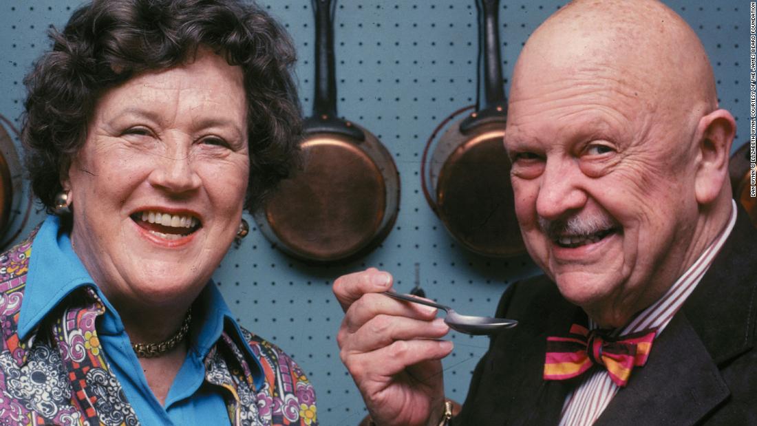 Child and renowned chef James Beard are photographed in Child&#39;s kitchen circa 1978. The pair were lifelong friends, meeting shortly after Child&#39;s first cookbook was published.
