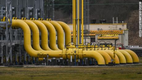 A view of giant tubes part of one of the physical exit points and compressor gas station of the Yamal--Europe gas pipeline on February 19, 2022 in Wloclawek, Poland. The 4107 kilometer Yamal--Europe pipeline provides 40% of natural gas to Europe, connecting Russians Yamal Peninsula natural gas fields with Poland and Germany, through Belarus. 