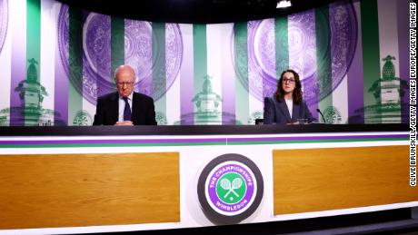Hewitt (left) and Bolton address reporters at Wimbledon on Tuesday. 
