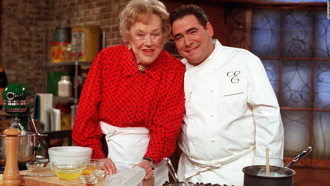 Child joins chef Emeril Lagasse on the set of Lagasse&#39;s show in New York in 2000. Child inspired a generation of chefs who followed in her footsteps.