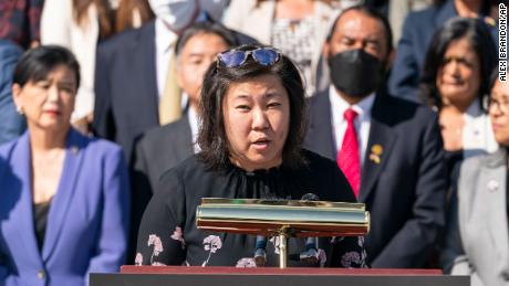 Rep. Grace Meng of New York speaks at the US Capitol on March 16, 2022, on the one-year anniversary of the Atlanta spa shootings.
