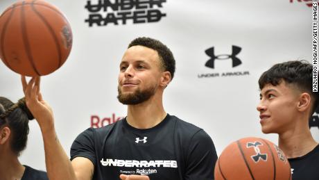 Curry during a press conference following his Underrated basketball tour, at a university in Tokyo in June 2019. 