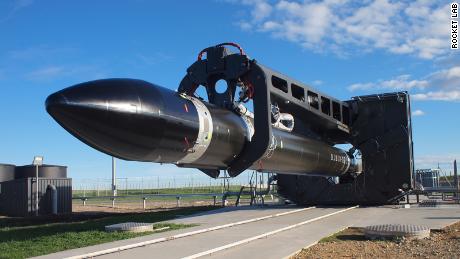 Rocket Lab&#39;s Electron rocket at Launch Complex 1 on Māhia Peninsula in New Zealand.