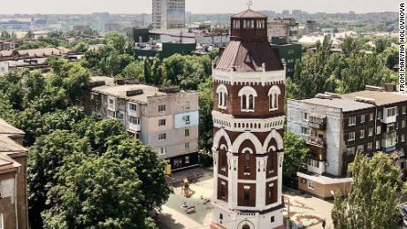 Holovova ran tours starting from the Old Water Tower in Mariupol, near Theater Square.