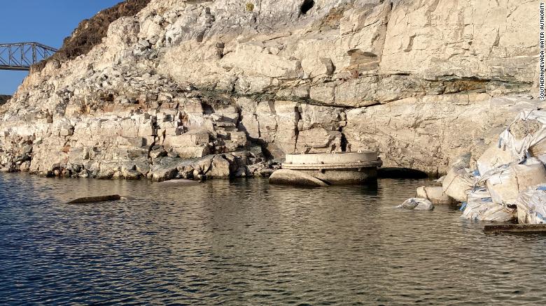 Southern Nevada Water Authority's original water intake valve in Lake Mead -- in service since 1971 -- is now visible above the water line.