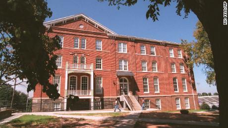 Morris Brown College students walk past the historic Gaines Hall in September 1998.