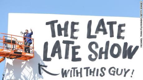 James Corden sets up a billboard for "  The Late Late Show "  Held on March 6, 2015 in Los Angeles, California.
