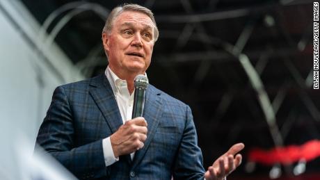 Former Sen. David Perdue, whom Trump has backed for governor, speaks at a campaign event on March 29, 2022 in Marietta, Georgia. 