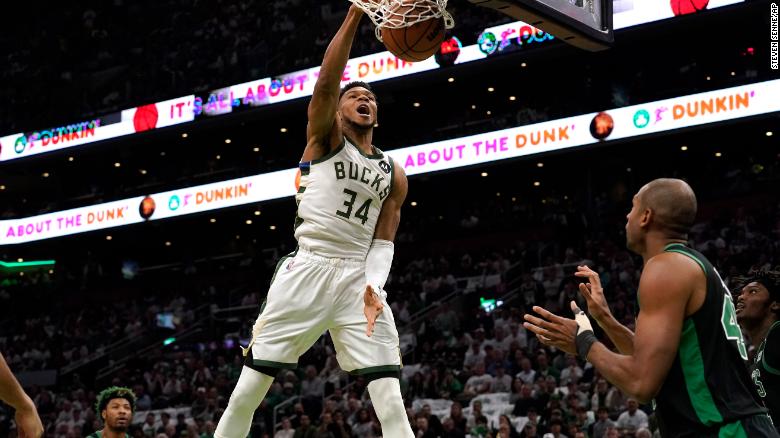 Giannis Antetokounmpo scores amazing self alley-oop, bags triple-double as Bucks cruise over Celtics in Game 1