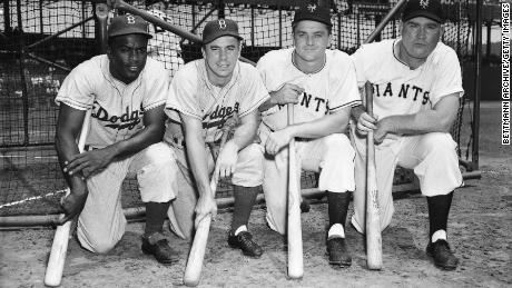 Jackie Robinson (left) is pictured ahead of the All-Star Game in 1949.