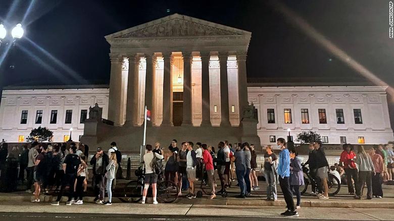 Crowd gathers outside the Supreme Court after draft opinion circulated that would strike down Roe v. Wade