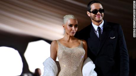 (From left) Kim Kardashian and Pete Davidson arrive at the 2022 Met Gala at the Metropolitan Museum of Art on May 2 in New York City.