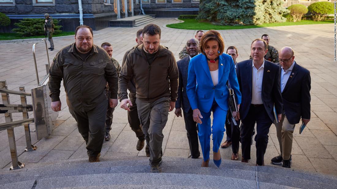Ukrainian President Volodymyr Zelensky, center, meets with US House Speaker Nancy Pelosi as a congressional delegation visited Kyiv on April 30. Pelosi is &lt;a href=&quot;https://www.cnn.com/2022/05/01/politics/pelosi-zelensky-kyiv-ukraine-intl/index.html&quot; target=&quot;_blank&quot;&gt;the most senior US official to meet with Zelensky&lt;/a&gt; since Russia invaded Ukraine.