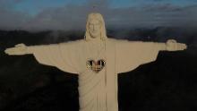 A new Brazilian statue, taller than Rio&#39;s, named &quot;Protective Christ&quot;, is seen in the Morro das Antenas hill in the city of Encantado in Rio Grande do Sul, Brazil April 29, 2022. Picture taken with a drone. REUTERS/Diego Vara