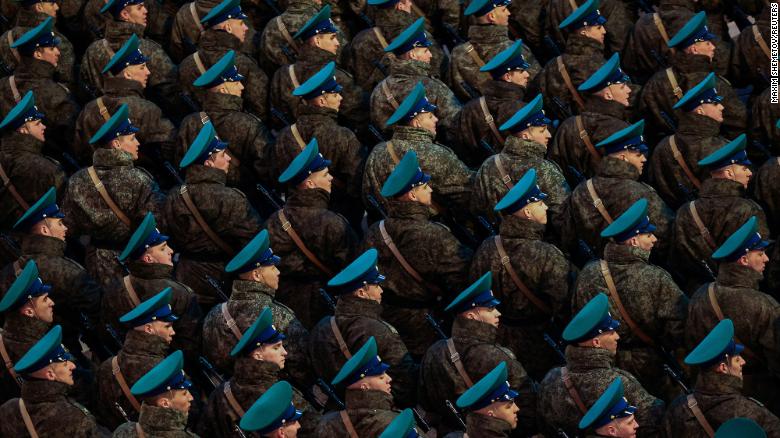 Russian servicemen at a parade rehearsal on April 28. 