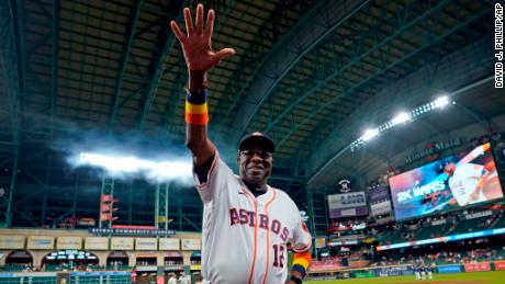 Dusty Baker celebrates after the Houston Astros beat the Seattle Mariners, becoming the first Black manager in MLB history to win 2,000 career games.