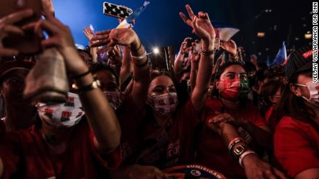 Supporters of presidential candidate Ferdinand Marcos Jr cheer during a campaign rally in San Fernando City, Pampanga, on April 29. 