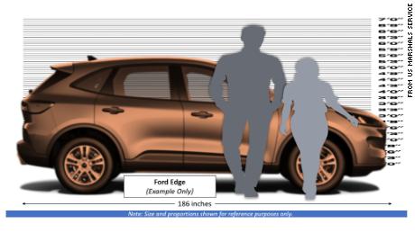 This rendering from the US Marshals Service shows the fugitives & # 39;  height relative to the car they are believed to have escaped in.