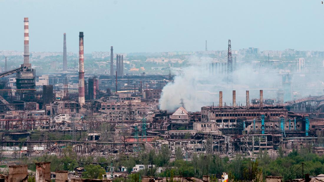 Smoke rises from the Azovstal steel plant in Mariupol on May 5.