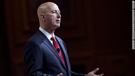 Nebraska Gov.  Pete Ricketts, seen here in 2018, is supporting Jim Pillen for governor. 