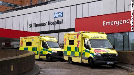 Ambulances at St Thomas&#39; Hospital on January 7, 2022 in London, England.