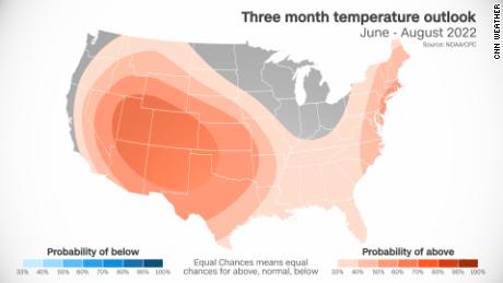 İklim Tahmin Merkezi'ne göre, bu yaz kırmızıyla gölgelenen bölgelerde daha sıcak havalar görme şansı var. 