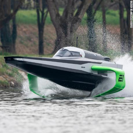 7th April  2022. San Nazzaro. Italy.
Pictures of the E1 Race Series &#39;RaceBird&#39; RB01. The foiling electric race boat shown here testing for the first time.
Photo by Lloyd Images