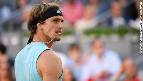 Zverev attends the Madrid Open final against Alcaraz.