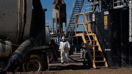 A worker at Controlled Thermal Resources&#39; (CTR) Hells Kitchen Lithium and Power project in Calipatria, California.