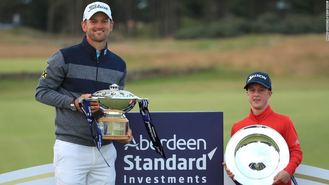 Born with Ellis-van Creveld syndrome, a genetic condition characterized by short limb dwarfism, Lawlor has no knuckles on the top of his fingers. The EDGA Scottish Open was the first of two disability events scheduled on the European Tour for 2019. Here, Lawlor poses with fellow winner Bernd Wiesberger.