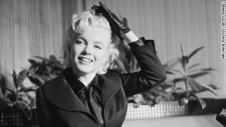 Marilyn Monroe at the airport waiting room during a press conference in Los Angeles in February 1956.