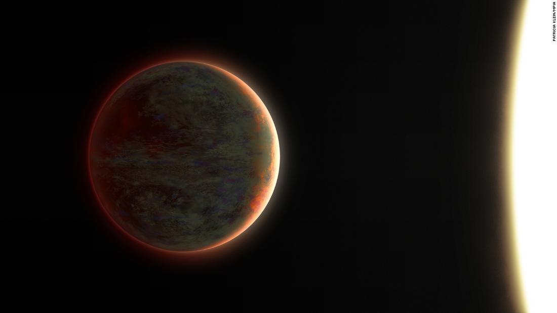 Artist&#39;s impression of the exoplanet WASP-121 b. It belongs to the class of hot Jupiters. Due to its proximity to the central star, the planet&#39;s rotation is tidally locked to its orbit around it. As a result, one of WASP-121 b&#39;s hemispheres always faces the star, heating it to temperatures of up to 3000 degrees Celsius. The night side is always oriented towards cold space, which is why it is 1500 degrees Celsius cooler there.