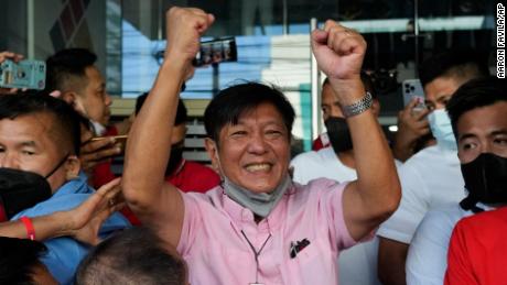 Marcos Jr., pictured celebrating outside his headquarters on May 11