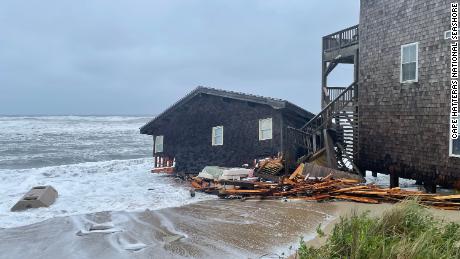 Debris from collapsed house at 24235 Ocean Dr, Rodanthe on May 10, 2022