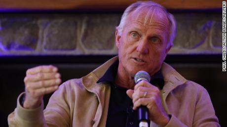 Chief executive of LIV Golf Investments Greg Norman speaks during a press conference in St Albans on May 11.