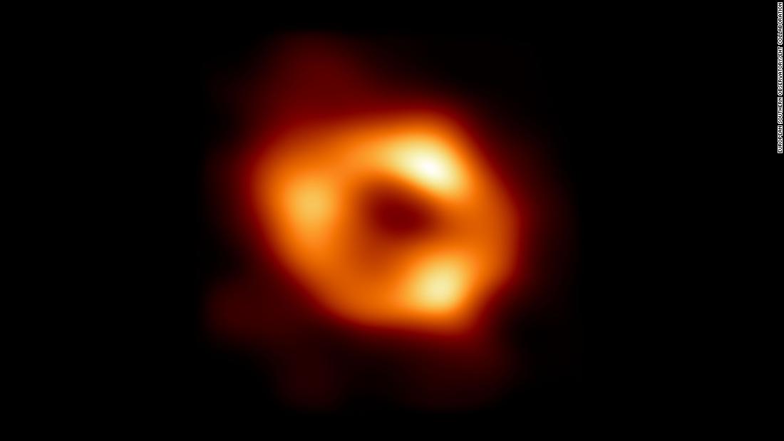 This is the first image of Sagittarius A*, the supermassive black hole at the center of our galaxy, captured by the Event Horizon Telescope project. 