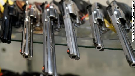 A display of guns for sale is seen at Coliseum Gun Traders Ltd. in Uniondale, New York on September 25, 2020. - Gun store owners on Long Island have been selling out of firearms as scores of customers fear a rise in violence as the pandemic escalates in the area.