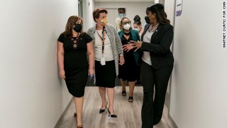 From left, Yamelsie Rodriguez and Dr. Colleen McNicholas of Planned Parenthood and Kawanna Shannon, director of patient access, give Rep. Cori Bush, right, a tour of the Fairview Heights clinic.