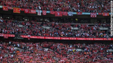 Liverpool fans celebrate winning the 2022 FA Cup. 