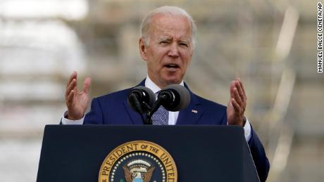 President Joe Biden speaks at the National Peace Officers&#39; Memorial Service on the West Front of the Capitol in Washington, Sunday, May 15, 2022, honoring the law enforcement officers who lost their lives in the line of duty in 2021. (AP Photo/Manuel Balce Ceneta)
