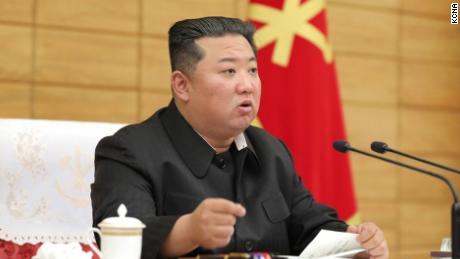 North Korean leader Kim Jong Un at an emergency meeting to discuss Covid-19 prevention measures on May 15.