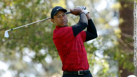 Woods plays a shot during the final round of the Masters last month.