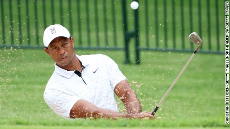 Woods takes part in a practice round prior to the start of the 2022 PGA Championship.